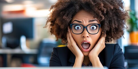 photo of modern afraid black woman in the office 