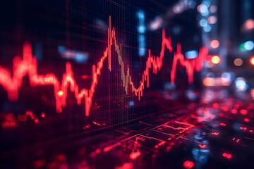 Nighttime stock market chart showing declining values.