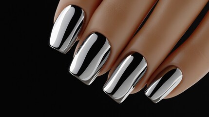 Shiny chrome nails on hand