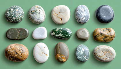 Natural stone variety outdoor display photography calm environment top view earthy beauty