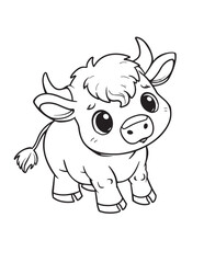 Baby Cow with Big Eyes – Line Art Coloring Page