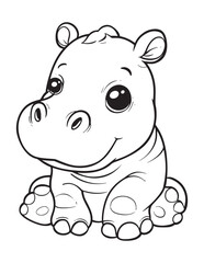 Smiling Baby Hippo – Line Art Coloring Page
