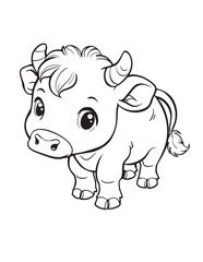 Baby Bull Standing – Line Art Coloring Page