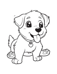 Happy Puppy with Flower – Line Art Coloring Page
