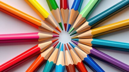 Fototapeta premium multi-colored pencils lying in a circle on a white background