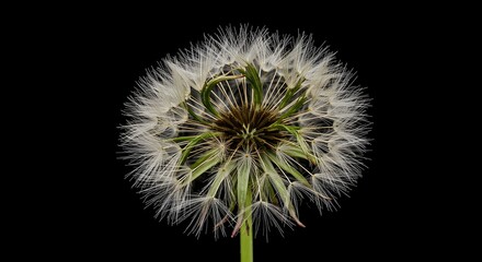 Dandelion Seed Head Isolated on Black Background