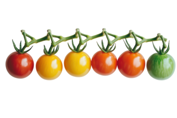 Tomatoes on vine different hue