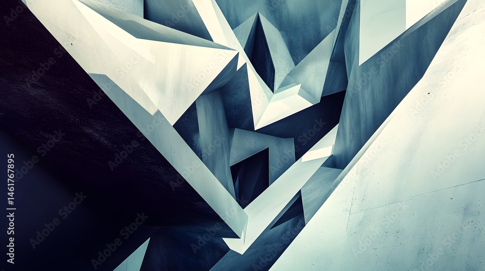 Poster abstract architectural design with interlocking geometric shapes.