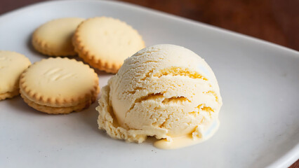 Vanilla ice cream scoop with cookies
