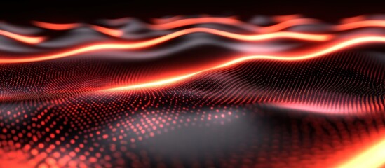 Abstract red glowing wave particle background.