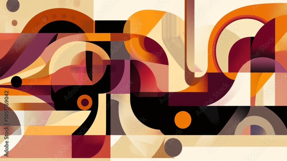 Poster abstract geometric art with warm color palette and overlapping shapes.