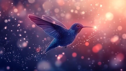 Fototapeta premium A celestial anime hummingbird flying past a radiant full moon