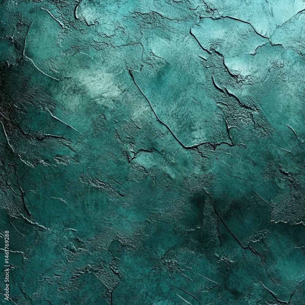 Poster abstract teal texture showing depth and variation in color and form, close up shot of a painted wall