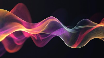 Abstract colorful wavy lines flowing on dark background.