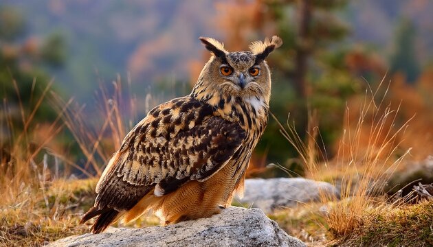 eurasian eagle owl sitting on a rock