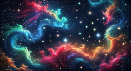 Fototapeta premium Vibrant Colorful Galaxy Space Scene with Bright Stars and Nebula Clouds, Cosmic Abstract Background