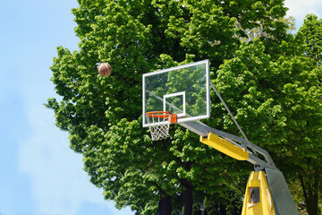 Ball flying towards the basket