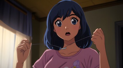 Marinette practicing her yo-yo moves secretly in anime style
