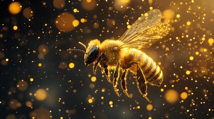 Queen Bee flying through the air with golden sparkles in anime style