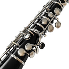 Fototapeta premium Classic clarinet with black and silver design in detailed close-up on transparent background
