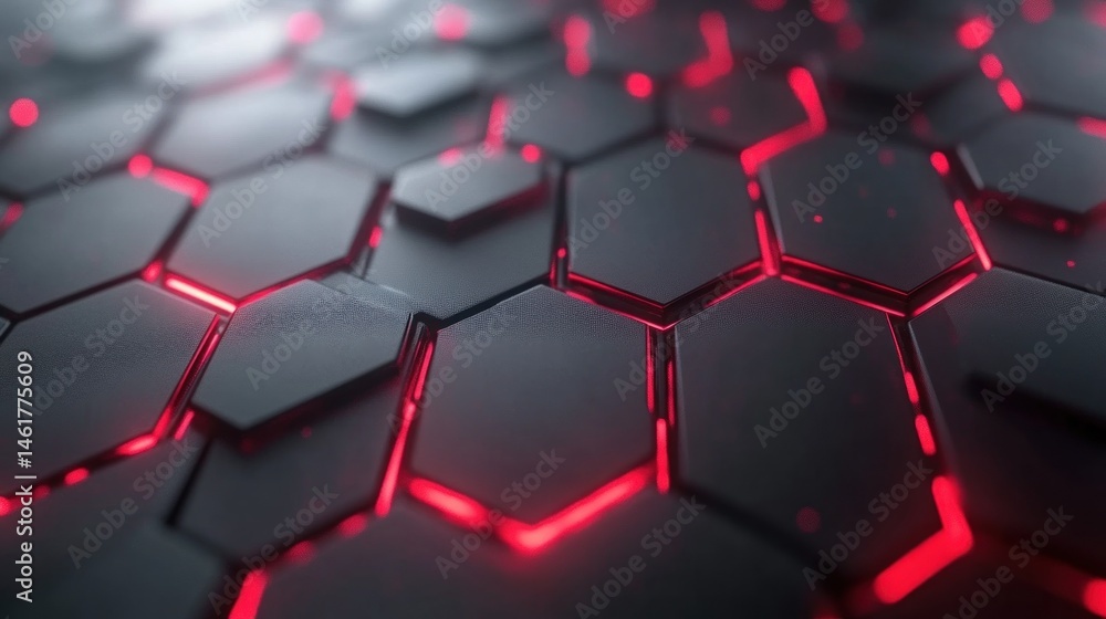 Aufkleber abstract hexagonal dark grey metallic surface with glowing red lines.