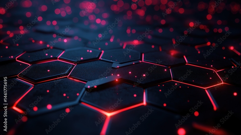 Aufkleber abstract dark hexagon pattern with red glowing lights.
