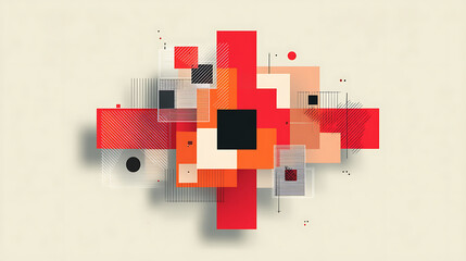 Obraz premium Abstract geometric composition featuring vibrant shapes and contrasting colors on a soft background