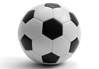 A soccer ball with black and white pentagons and hexagons on a white background in a studio shot