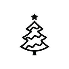 An icon of a Christmas tree with decorations and a star. A design element.