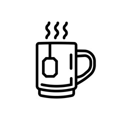 The icon of hot tea in a mug. A design element.
