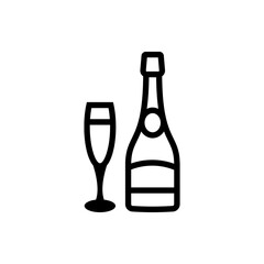 The icon of a bottle of champagne with glasses. A design element.