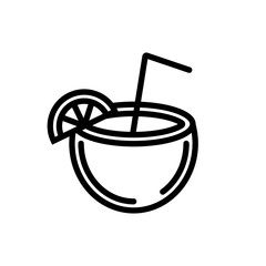 Coconut juice icon with a straw. A design element.