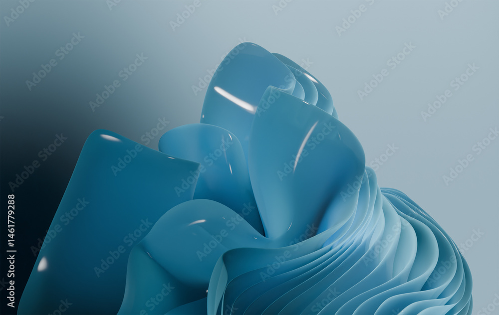 Poster modern azure fluid forms with light reflections on gradient background