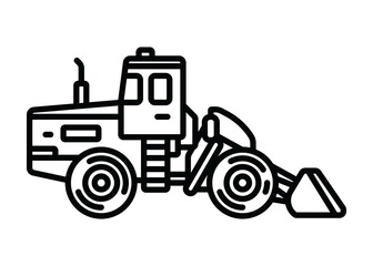 Contour icon of a bulldozer on wheels. A design element.