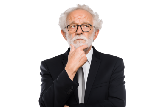 elder gentleman deep in thought isolated on white background