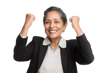 elderly woman with bright smile isolated on white background