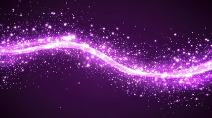 Obraz premium Abstract Purple Light Wave with Sparkling Particles on Dark Background Digital Art Style
