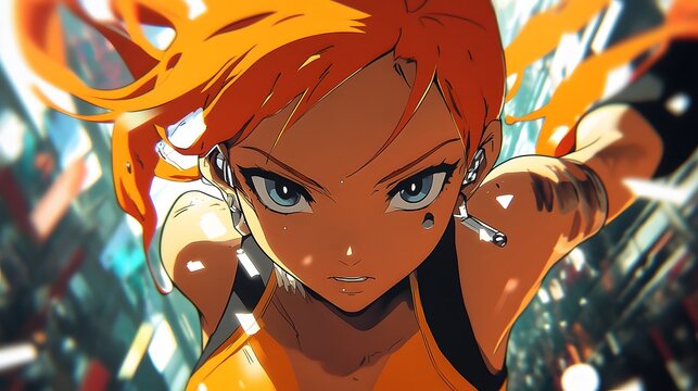 Alya transforming into Rena Rouge during a chase in anime style