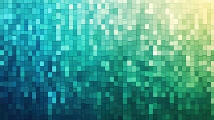 Abstract teal, green, and yellow pixelated mosaic background.