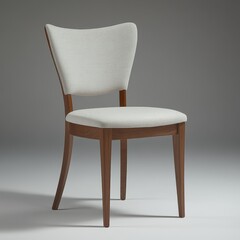 Fototapeta premium Elegant dining chair studio shot featuring wood frame and light fabric upholstery in a minimalist style on neutral background