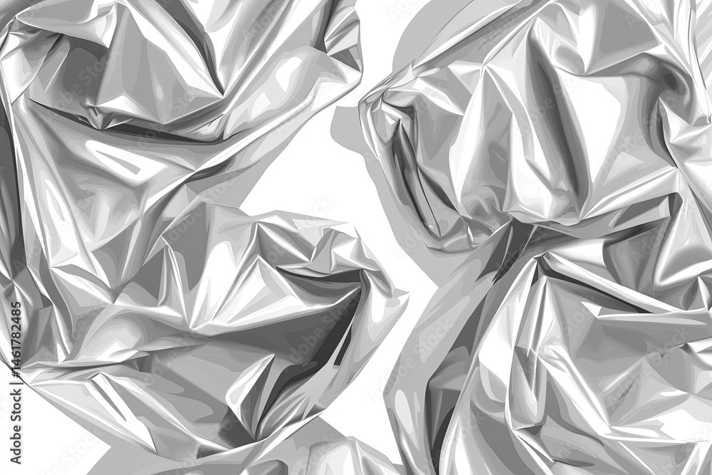 Poster abstract crumpled silver metallic folds. a digitally created image showcases crumpled, shiny silver 