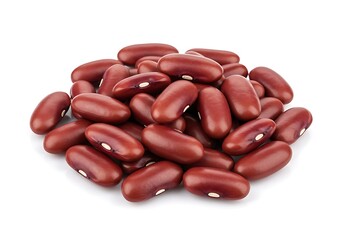 A pile of kidney beans on a white surface showing their smooth texture and distinct kidney shape clearly
