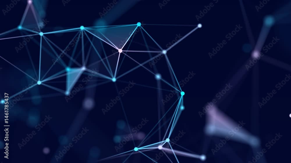 Fototapete Abstract background with interweaving of colored lines and dots. Network connection structure. Data exchange. 3D Seamless loop