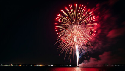 Vibrant Fireworks Display Over Water at Night for Celebrations, Festivals, Events, and Social Media Content  