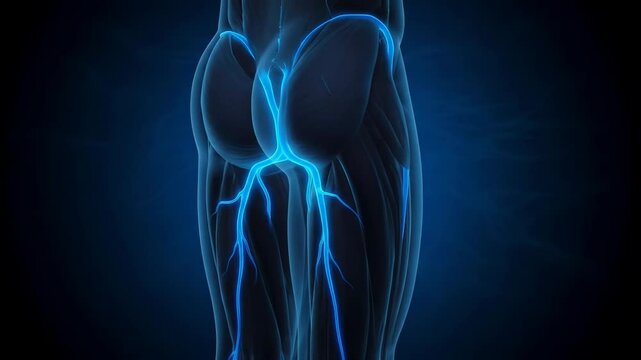 Visualizing Lower Body Anatomy with Muscle Detail and Nerve Pathways