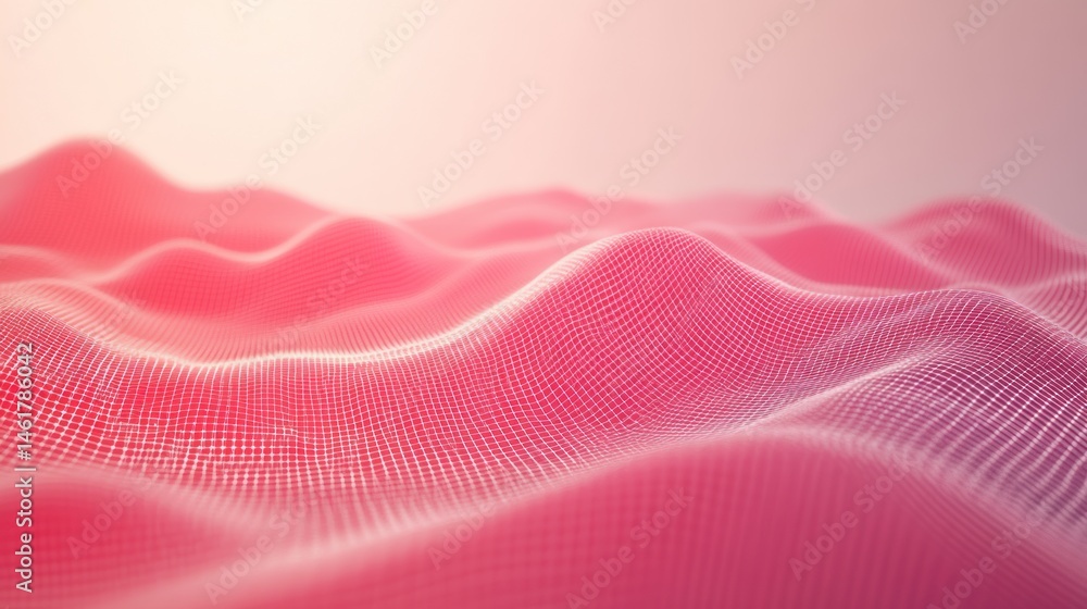 Poster abstract red and pink wave pattern, digital landscape, flowing data visualization.