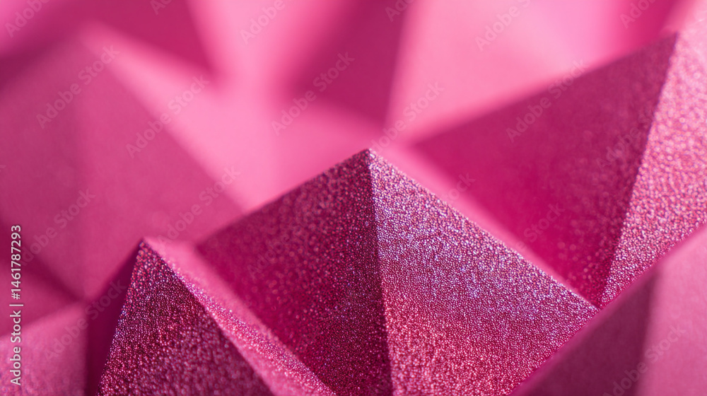 Aufkleber close up of a geometric pink origami structure with sharp edges and textured surface design detail