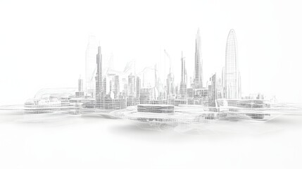 Naklejka premium Conceptual sketch of a futuristic city skyline.