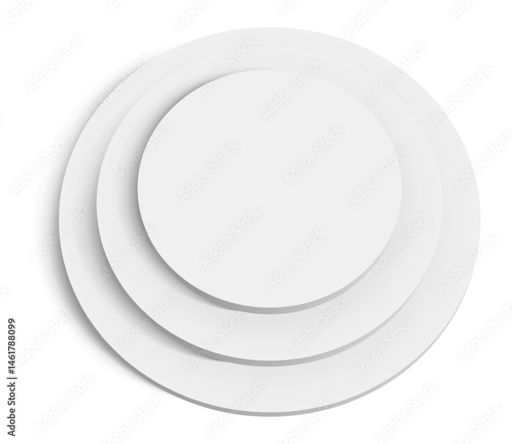 Poster three concentric white circles creating a three dimensional effect casting a subtle shadow on a clea