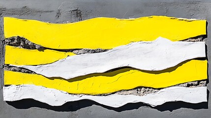 Obraz premium Contemporary art installation, yellow and white layers on concrete wall surface